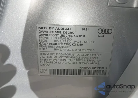 2021 Audi Q5 Premium Plus 45 Tfsi Quattro S Tronic z USA, uszkodzony, nr VIN WA1BAAFY8M2130217